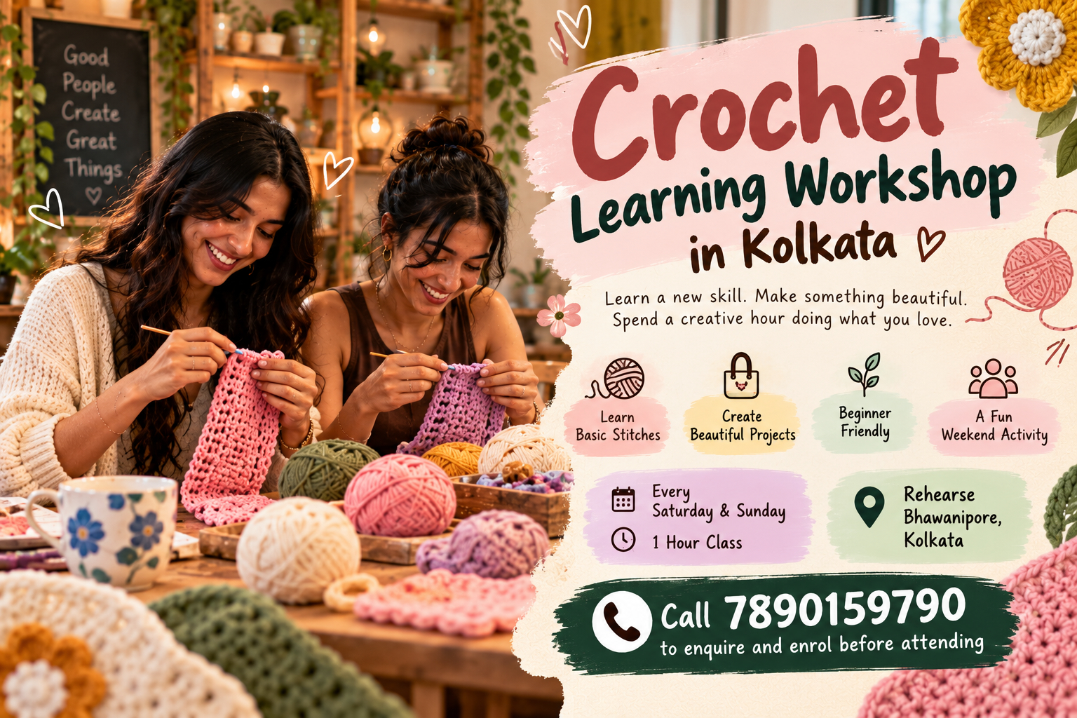Crochet Learning Workshop in Kolkata: Learn Crochet at Rehearse, Bhawanipore